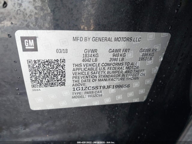 1G1ZC5ST9JF199656 Chevrolet lfv - direct injection, variable valve timing, gen 1