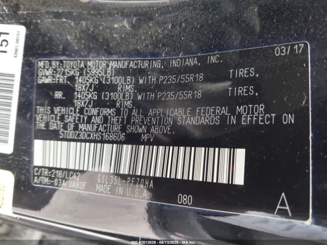 2017 TOYOTA SIENNA 5TDDZ3DCXHS168606 Photo 8