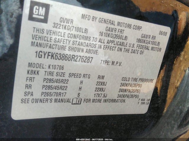 2008 CADILLAC ESCALADE 1GYFK63868R276287 Photo 8