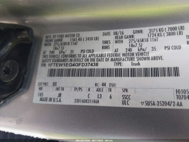 2016 FORD F-150 1FTEW1EG4GFD37438 Photo 8