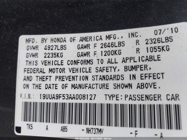 2010 ACURA TL 19UUA9F53AA008127 Photo 8