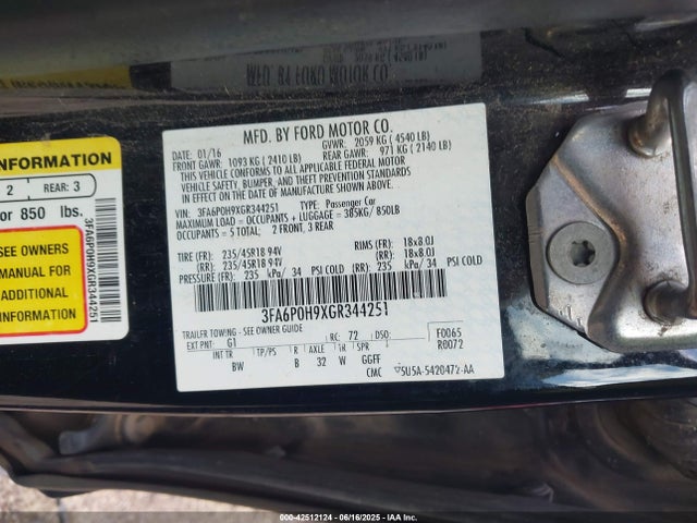 Ford 2016 2016 3FA6P0H9XGR344251 Image 9