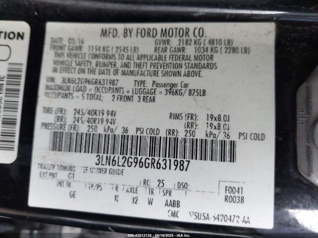 3LN6L2G96GR631987 Lincoln MKZ