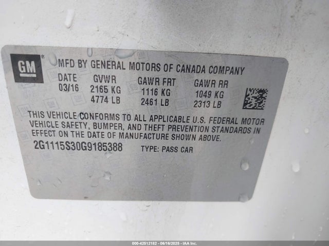 2G1115S30G9185388 Chevrolet lfx - sidi, vvt, e85 max, alum gm