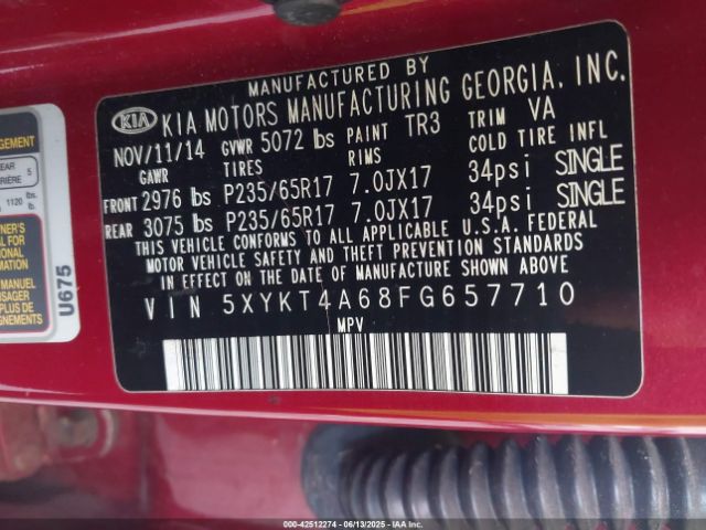 5XYKT4A68FG657710 KIA SORENTO LX