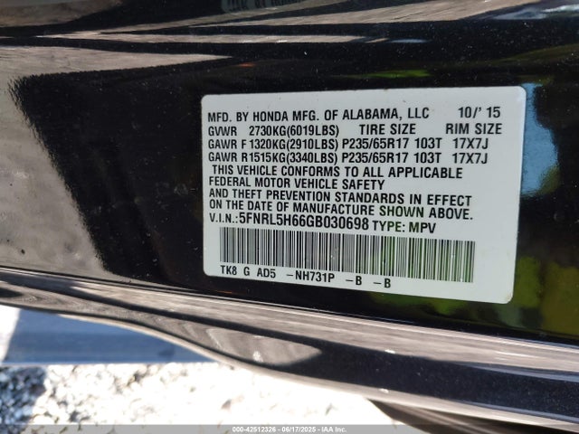 5FNRL5H66GB030698 Honda j35z8