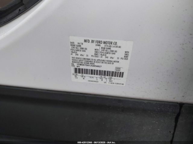 2018 FORD EXPLORER 1FM5K7D81JGB54827 Photo 8