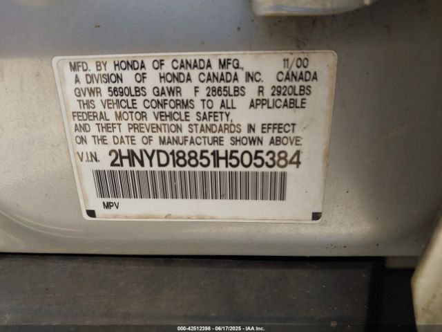 2001 ACURA MDX 2HNYD18851H505384 Photo 8