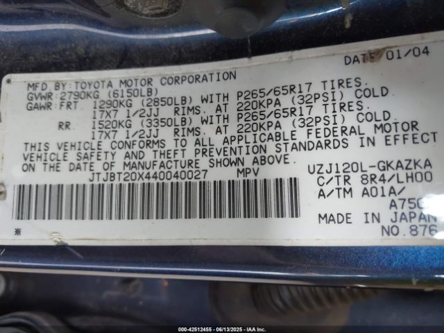 2004 LEXUS GX 470 JTJBT20X440040027 Photo 8