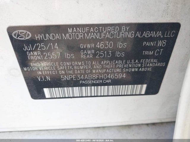 5NPE34AB8FH046594 Hyundai dohc t-gdi theta-ii
