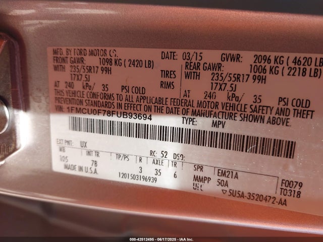 Ford 2015 2015 1FMCU0F78FUB93694 Image 9