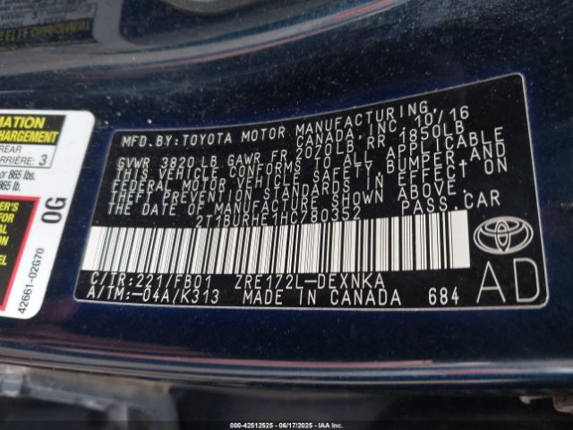 2017 TOYOTA COROLLA 2T1BURHE1HC780352 Photo 8