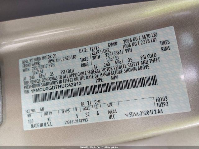 2017 FORD ESCAPE 1FMCU0GD7HUC42813 Photo 8