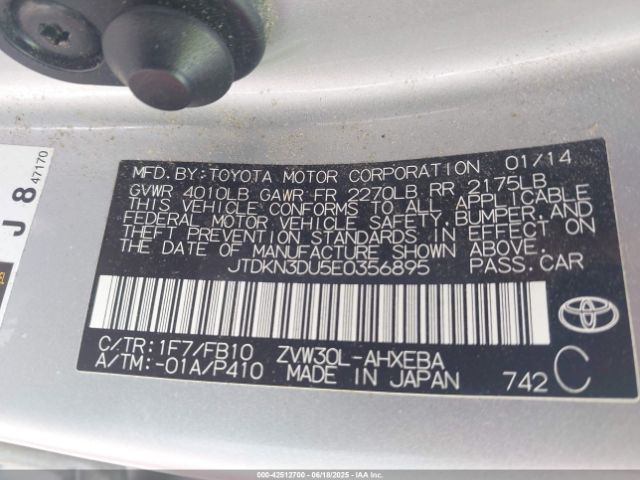 2014 TOYOTA PRIUS JTDKN3DU5E0356895 Photo 8