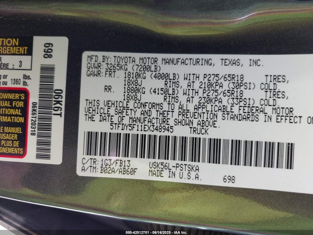 Toyota 3ur-fe 2014 5TFDY5F11EX348945 Image 9