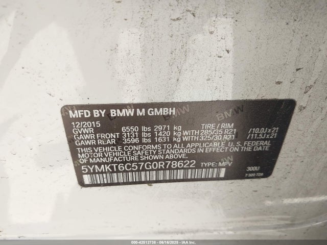 5YMKT6C57G0R78622 BMW 2016