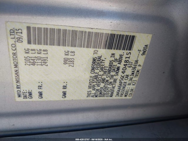 Nissan Maxima 2016 1N4AA6AP5GC404815 Image 9