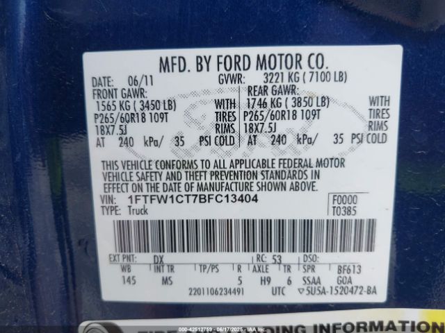 2011 FORD F-150 1FTFW1CT7BFC13404 Photo 8