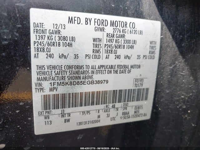 1FM5K8D85EGB38979 Ford Explorer