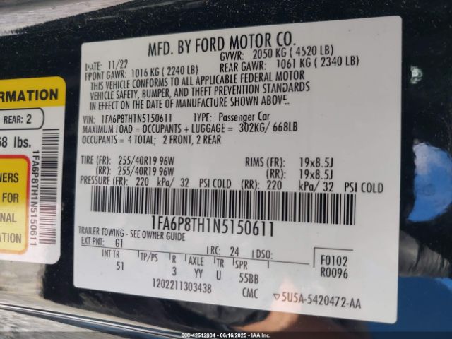 2022 FORD MUSTANG 1FA6P8TH1N5150611 Photo 8