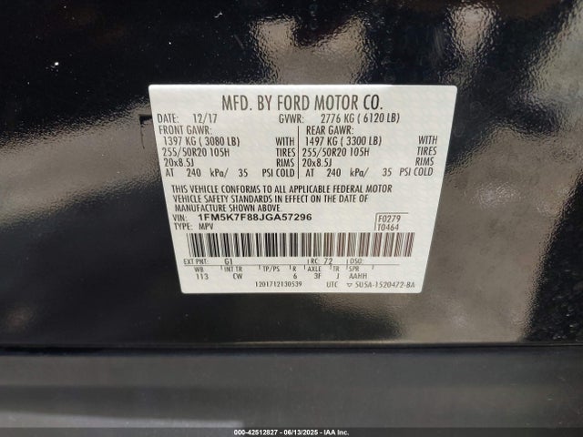1FM5K7F88JGA57296 Ford 3.5l ti-vct