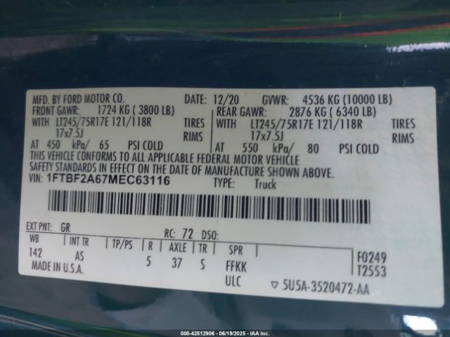 1FTBF2A67MEC63116 Ford 2021