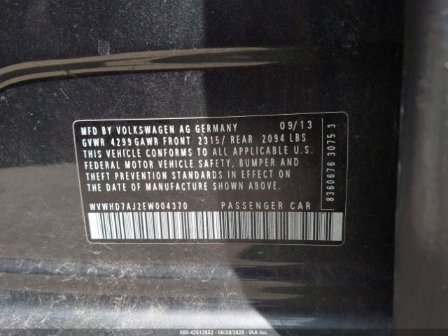 WVWHD7AJ2EW004370 Volkswagen 2014