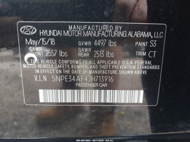 5NPE34AF4JH713916 Hyundai gdi theta-ii