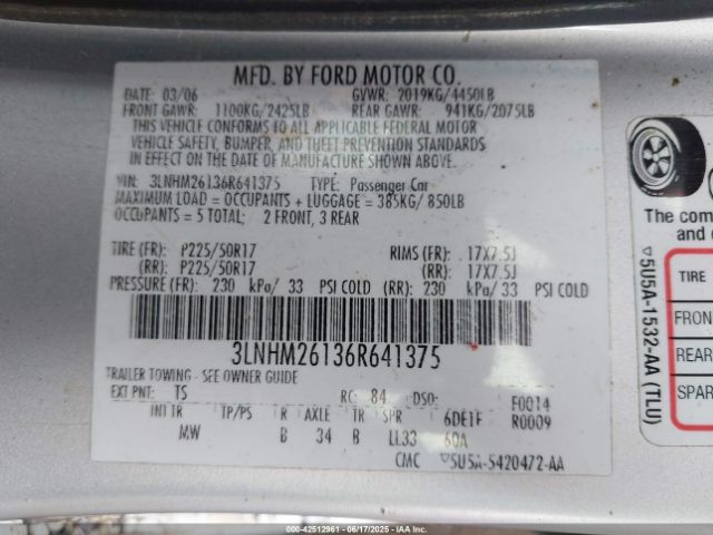 2006 LINCOLN ZEPHYR 3LNHM26136R641375 Photo 8