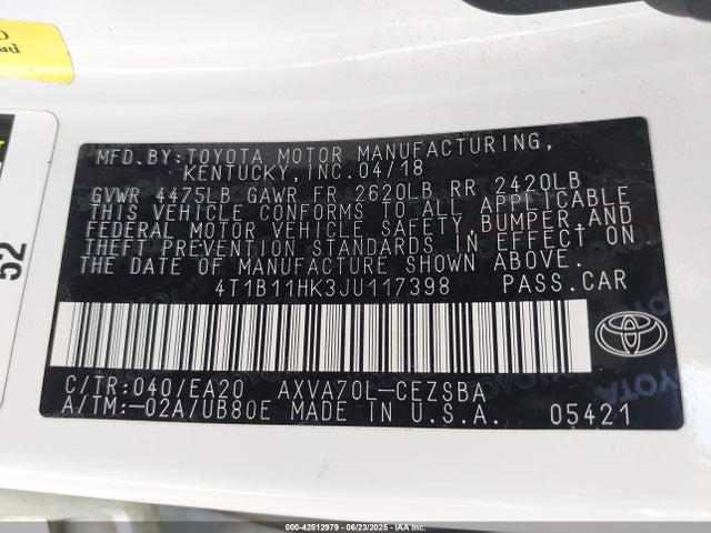 4T1B11HK3JU117398 Toyota a25a-fks