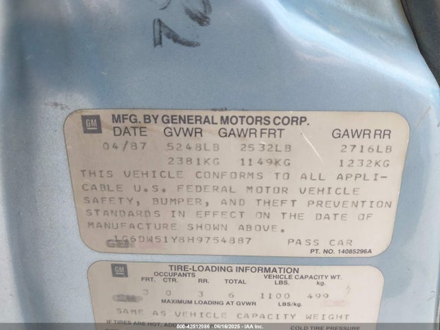 1987 CADILLAC BROUGHAM 1G6DW51Y8H9754887 Photo 8