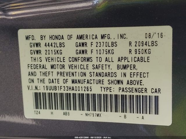 19UUB1F33HA001265 Acura TLX