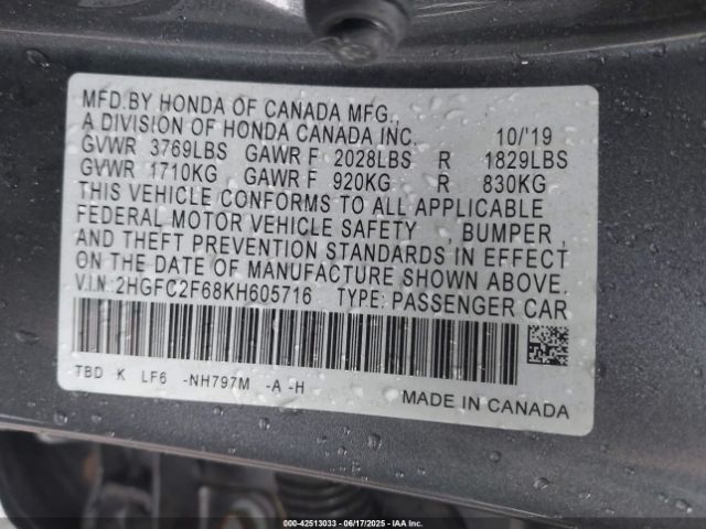 2019 HONDA CIVIC 2HGFC2F68KH605716 Photo 8