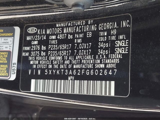 5XYKT3A62FG602647 KIA SORENTO LX