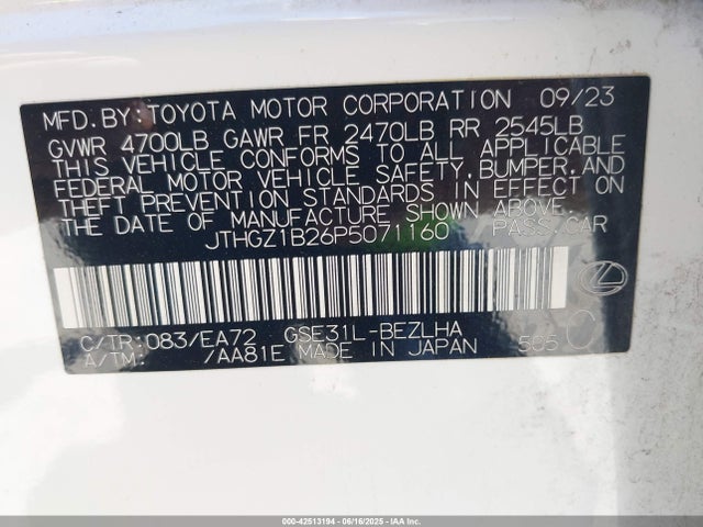 JTHGZ1B26P5071160 Lexus 2gr-fks