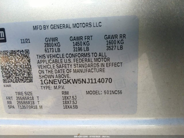 1GNEVGKW5NJ114070 Chevrolet lfy