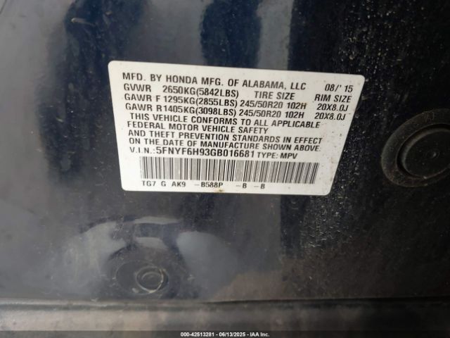 5FNYF6H93GB016681 Honda j35y6