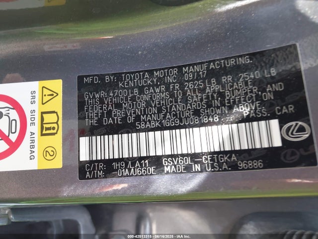58ABK1GG9JU081848 Lexus 2gr-fe