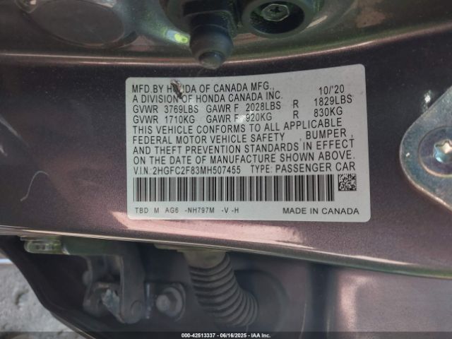 2021 HONDA CIVIC 2HGFC2F83MH507455 Photo 8