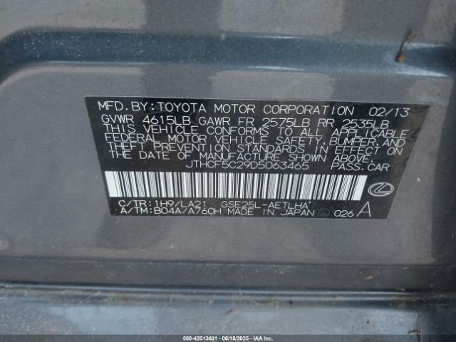 2013 LEXUS IS 250 JTHCF5C29D5063465 Photo 8