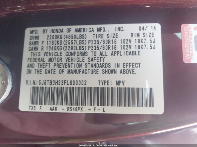 2015 ACURA RDX 5J8TB3H33FL000302 Photo 8