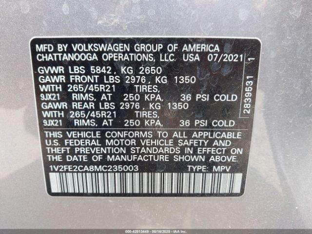 2021 VOLKSWAGEN ATLAS CROSS SPORT 1V2FE2CA8MC235003 Photo 8