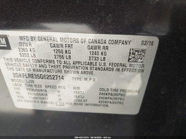 2GKFLRE35G6252714 GMC lfx - sidi, vvt, e85 max, aluminum