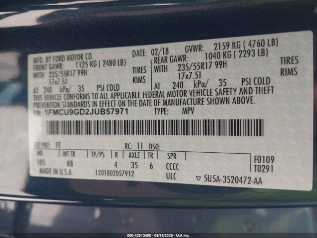 2018 FORD ESCAPE 1FMCU9GD2JUB57971 Photo 8