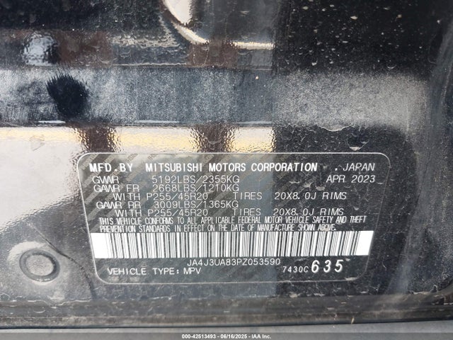 JA4J3UA83PZ053590 Mitsubishi Outlander
