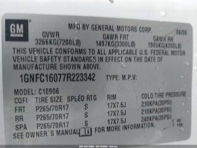 2007 CHEVROLET SUBURBAN 1500 1GNFC16077R223342 Photo 8