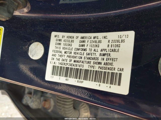 Honda k24w1 2014 1HGCR2F3XEA061875 Image 9