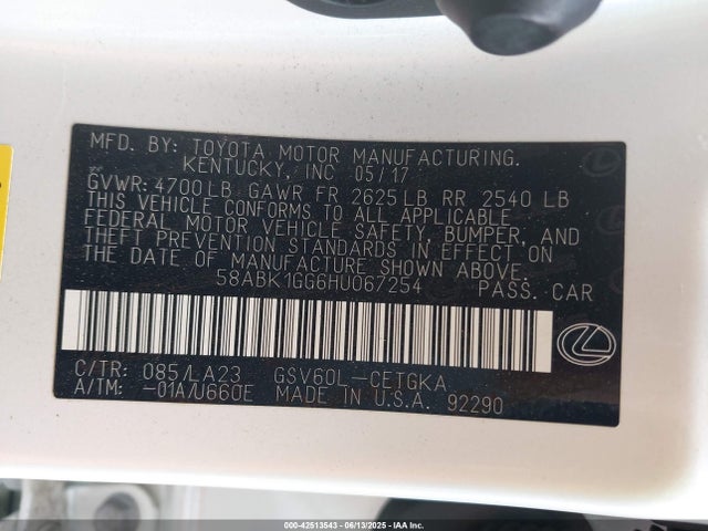58ABK1GG6HU067254 Lexus 2gr-fe
