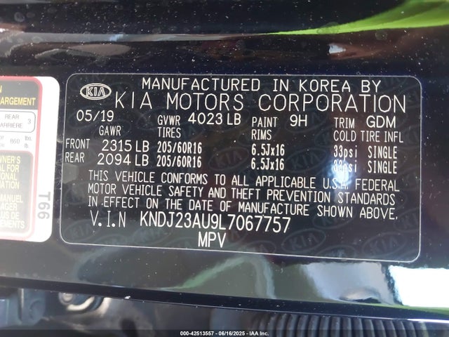 KNDJ23AU9L7067757 KIA mpi nu
