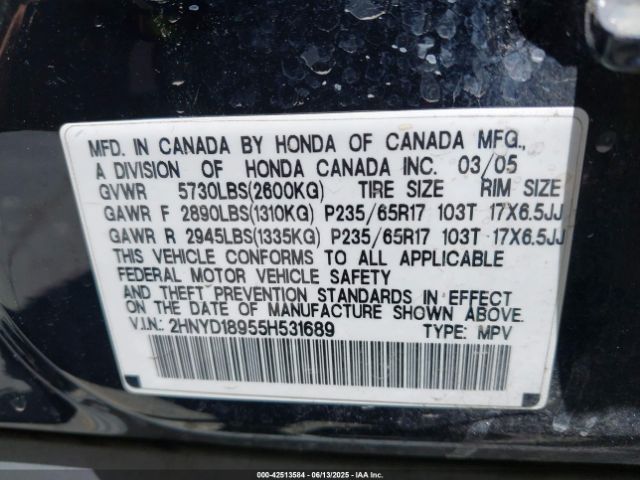 2005 ACURA MDX 2HNYD18955H531689 Photo 8